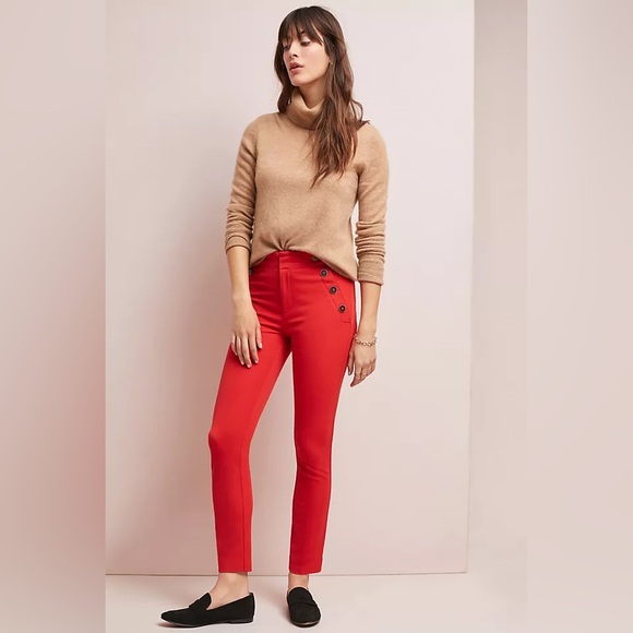 Anthropologie Pants - Anthropologie The Essential Slim Orange Red Button Skinny Ankle Cropped Pants